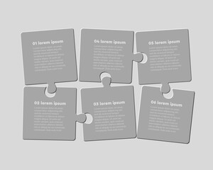 Six jigsaw puzzle template process with text space