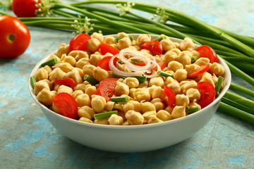 Homemade delicious organic chickpeas salad- vegetarian,vegan diet food.