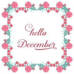 Elegant pink flower frame background, for decorative of card hello december. Vector