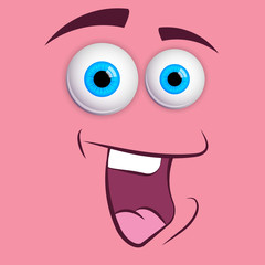 Smiling Cartoon Funny Face With Smiley Expression. Vector isolated Illustration on Pink Background