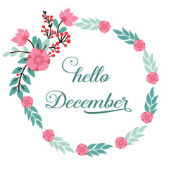 Graphic pink flower frame, for banner hello december. Vector