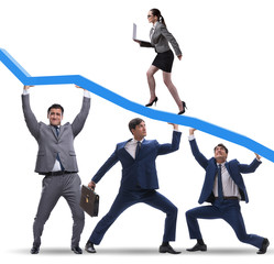 Businessmen supporting economic growth isolated on white