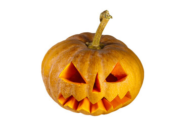 Spooky Halloween pumpkin jack-o-lantern isolated on a white background
