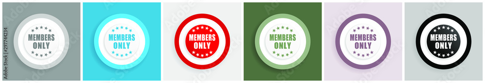 Aufkleber Members only icon set, colorful flat design vector illustrations in 6 options for web design and mobile applications