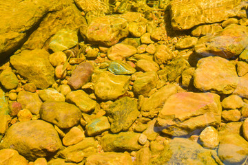Texture transparent clear waters of sea lake and stone under water