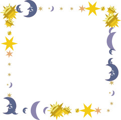 Retro illustration of a smiling sun and moon , fantastic picture, frame, mandala.EPS10 vector.