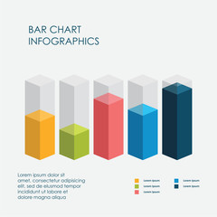 Bar Chart Infographics Elements 3D Vector Flat Design, Sign, Icon Full Color, Template
