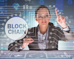 Businesswoman in blockchain cryptocurrency concept