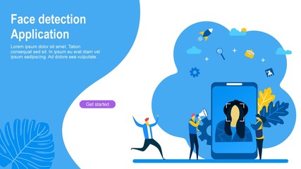 scans the application face with Tiny People Character Concept Vector Illustration, Suitable For web landing page,Wallpaper, Background, Card, banner,Book Illustration
