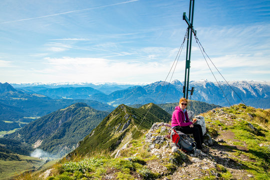 Woman hiking on the Postalm in Austria