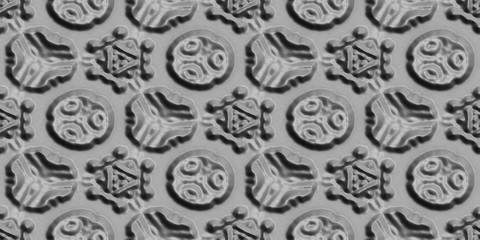 Ornamental embossed 3D stone background. Seamless pattern. Rendering illustration.