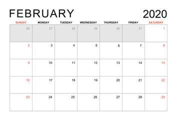 2020 February Calendar