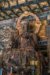 Kencho-ji temple 建長寺 Butsuden Hall Jizo Bosatsu statue 仏殿内. Ceiling ornaments of the Momoyama period style. Kamakura, Kanagawa Prefecture. Japan