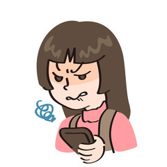 スマートフォンを見ながらいらいらする女子のアイコン