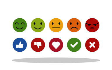 Social reactions icon set in flat style. Social / Feedback symbol for your web site design, logo, app, UI Vector EPS 10.