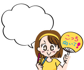 ペンライトと応援うちわをもつ女子のアイコンと吹き出し