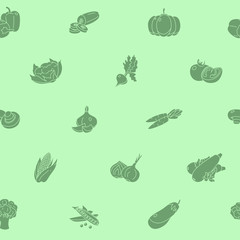 Vegetables background - Vector seamless pattern solid silhouettes of vegetarian food and healthy nutrition for graphic design