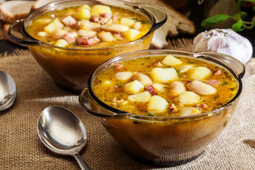 White bean soup with potatoes and bacon