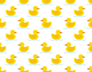 Seamless pattern of yellow rubber duck on white background - Vector illustration