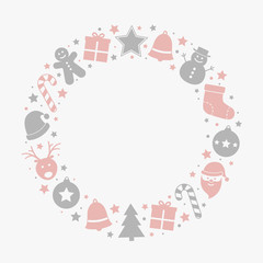 Minimalist Christmas wreath with ornaments on background with copyspace. Vector