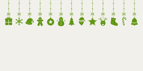 Christmas card with hanging elements. Xmas ornament. Vector