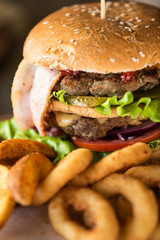 hamburger with french fries
