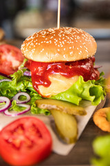 hamburger and french fries