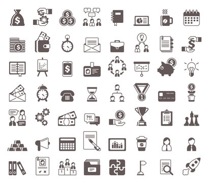 Black and white business glyph icons vector set