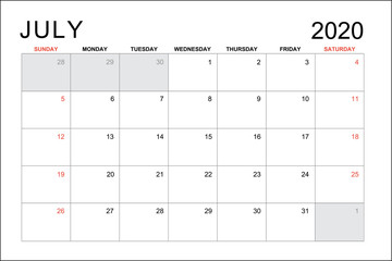 2020 July Calendar