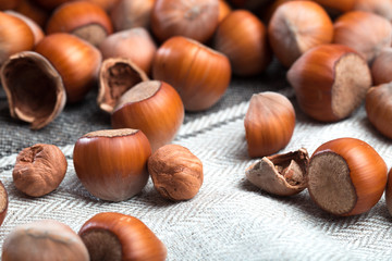 close up of hazelnuts on table .