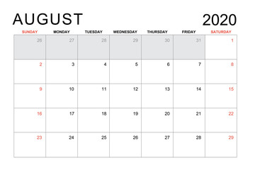 2020 August Calendar