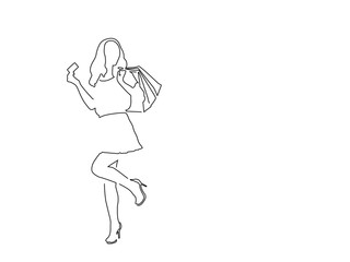 Fototapeta na wymiar Shopping woman line drawing, vector illustration design. Friends collection.