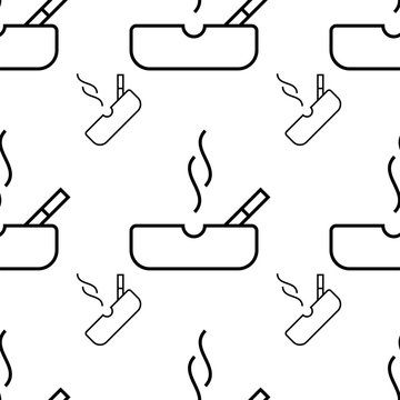 Ashtray Icon Seamless Pattern, Cigarette Ashtray Seamless Pattern