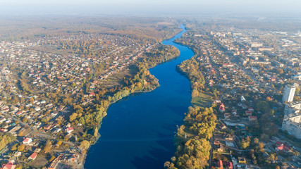 Drone Aerial View of city and River
