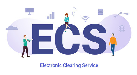 ecs electronic clearning service concept with big word or text and team people with modern flat style - vector