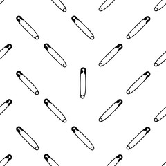 Safety Pin Icon Seamless Pattern, Pointed Pin With Spring Mechanism