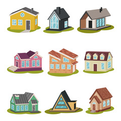 Set of modern houses of different shapes. Vector illustration.