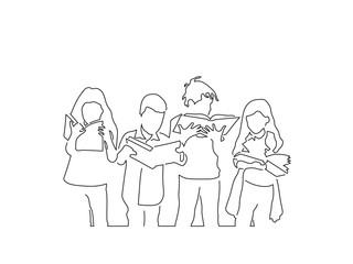 Kids line drawing, vector illustration design. Friends collection.