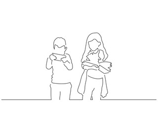 Kids line drawing, vector illustration design. Friends collection.