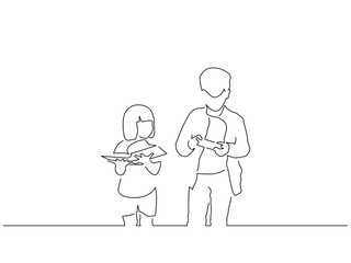 Kids line drawing, vector illustration design. Friends collection.