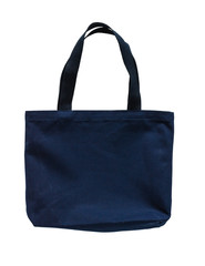 Tote bag canvas cotton fabric cloth in dark navy blue color for eco shoulder shopping sack mockup...