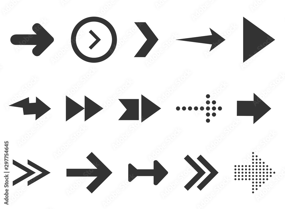 Poster black arrows set isolated on white background. collection for web design, interface, ui etc.