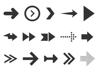 Black arrows set isolated on white background. Collection for web design, interface, UI etc.