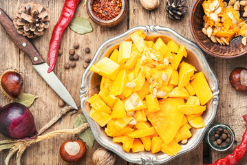 Sliced pumpkin on a plate