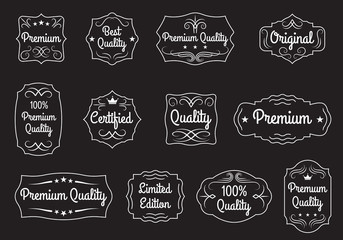 Vintage frame set. Retro label or banner border elements collection with Ptremium Quality, Original, Certified text. Vector illustration.