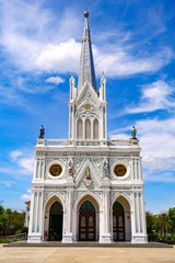 Fototapeta na wymiar Samut Songkhram, Thailand : June-1-2019 : Nativity of Our Lady Cathedral is one of the most beautiful cathedrals in Thailand