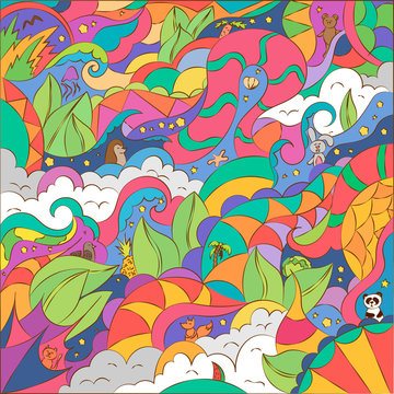 Abstract fantasy drawing colorful art vector background