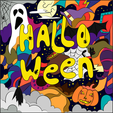 Abstract fantasy drawing Halloween colorful art vector background