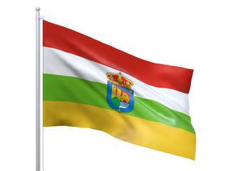La Rioja (autonomous community in Spain) flag waving on white background, close up, isolated. 3D render