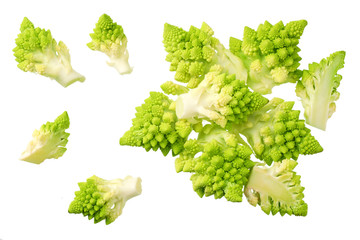 Romanesco broccoli isolated on white background. Roman cauliflower. top view